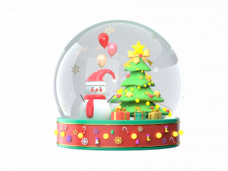 卡通可爱圣诞节水晶球红色喜庆圣诞树雪人C4D模型