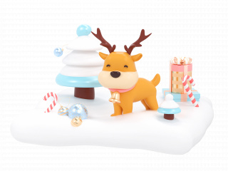 卡通圣诞节可爱驯鹿圣诞氛围圣诞装饰场景C4D模型