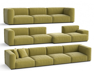 大户型复古简约多人休闲布艺沙发组合可变形墨绿色C4D模型