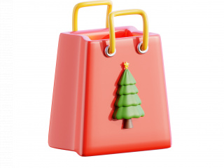 圣诞节装饰卡通图标圣诞树礼品袋子C4D模型