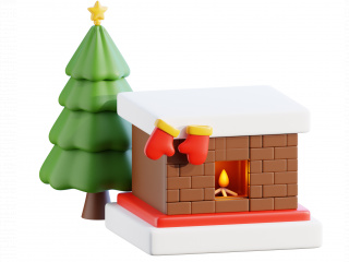 圣诞节装饰卡通图标圣诞树火炉手套C4D模型