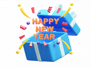 新年快乐节日庆祝面具派对气球蛋糕礼物卡通图标惊喜礼物盒C4D模型