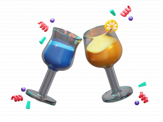 新年快乐节日庆祝面具派对气球蛋糕礼物卡通图标碰杯C4D模型
