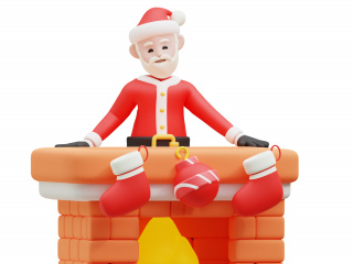 圣诞节开心的圣诞老人钻烟囱C4D模型