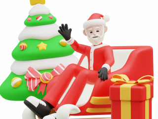 卡通圣诞节开心的圣诞老人坐雪橇C4D模型