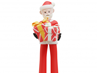 卡通圣诞节开心的圣诞老人抱礼物C4D模型