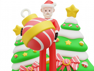 卡通圣诞节开心的圣诞老人圣诞树C4D模型