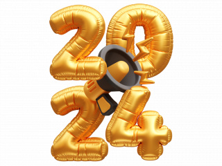 2024年金色立体气球艺术字大喇叭C4D模型