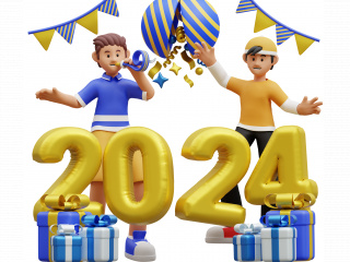 新年节日喜事派对庆祝卡通人物2024朋友跨年聚会C4D模型