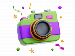 卡通新年庆祝紫色系图标照相机拍照C4D模型