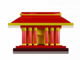 春节喜庆红色新年卡通图标积木宫殿C4D模型