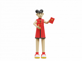 卡通新年节日人物插图红包C4D模型