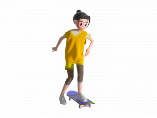 立体滑板女孩C4D模型
