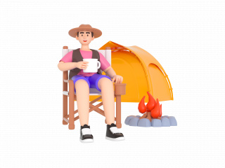 立体喝茶人物露营旅游C4D模型