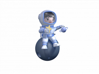 立体宇航员蓝色可爱坐在星球人物C4D模型
