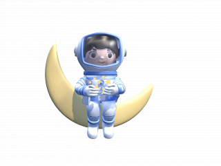 立体宇航员蓝色可爱坐月亮人物C4D模型