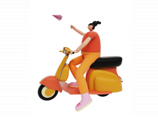 立体个性定制卡通风格女孩骑摩托人物C4D模型
