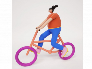 立体个性定制卡通简约风女性骑行人物C4D模型