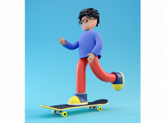 立体创意卡通滑板少年运动人物C4D模型