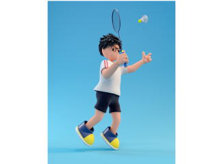 立体创意卡通羽毛球少年运动人物C4D模型