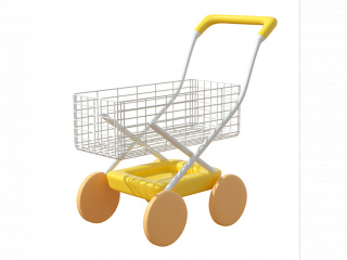 立体卡通黄色购物车婴儿车C4D模型