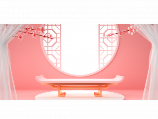 立体国风粉色桃花展示台C4D模型