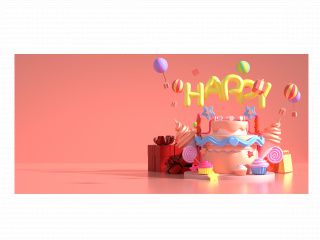 立体粉色生日蛋糕C4D模型