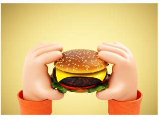 立体创意卡通手拿汉堡手势元素C4D模型