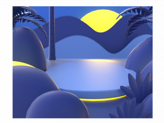 三维立体插画蓝色背景C4D模型