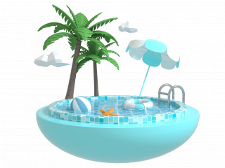 立体建筑夏日度假泳池C4D模型