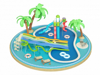 立体建筑夏日度假泳池C4D模型