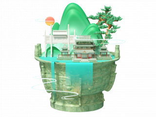 立体建筑山水树木C4D模型