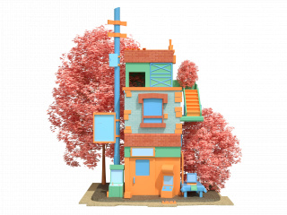 立体建筑彩色房屋C4D模型