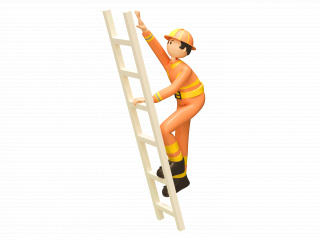 立体爬梯子的消防员C4D模型