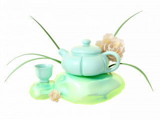 立体春茶喝茶中式山茶花茶具C4D模型