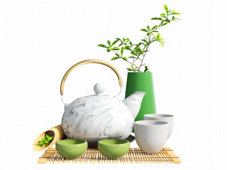 立体春季茶壶茶叶写实风C4D模型