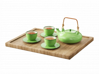 立体卡通春季喝茶茶具C4D模型