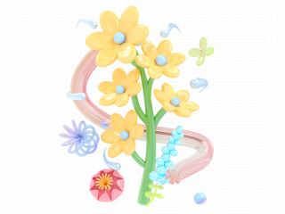 立体春季氛围感多材质花卉C4D模型