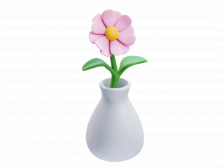 立体卡通花瓶花卉C4D模型