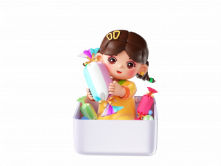 儿童节3D立体可爱小女孩糖果盒图片C4D模型
