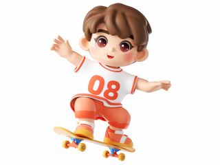 立体滑板可爱男孩C4D模型