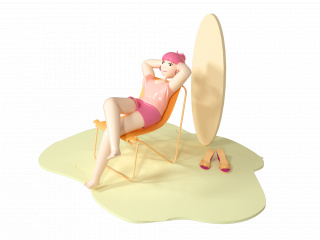 立体夏天沙滩椅子女孩C4D模型