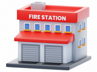 立体卡通红色消防站小建筑C4D模型