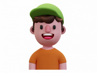 立体卡通人物绿色帽子黄衣服大笑男孩头像C4D模型