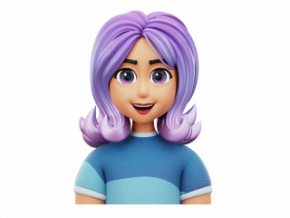 立体卡通人物紫色卷发紫眼睛绿衣服微笑女孩头像C4D模型