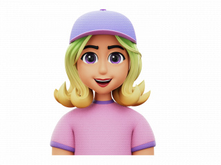 立体卡通人物黄绿渐变卷发紫色棒球帽微笑女孩头像C4D模型