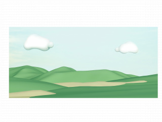 立体卡通绿色春季山水C4D模型