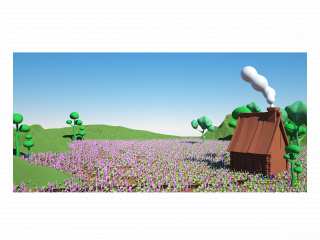 立体卡通春季花园房屋背景C4D模型