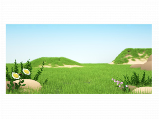 立体卡通春季绿色鲜花草坪场景C4D模型