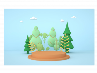 立体三维绿色春天树木场景C4D模型